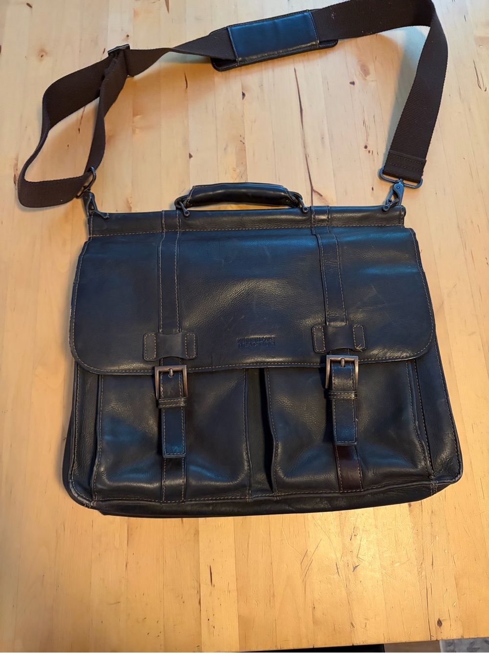 Men's Dark Brown Leather Messenger Bag with Adjustable Strap